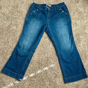 Cato Blue Wide Leg Trouser Jeans with Button Detail